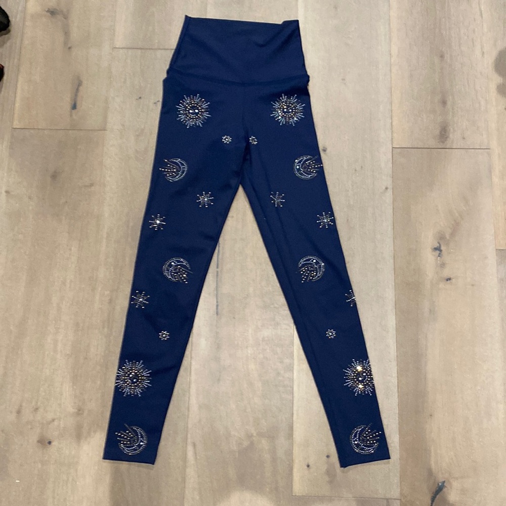 Beach Riot S high waist navy Celestial leggings. Rhinestone details.